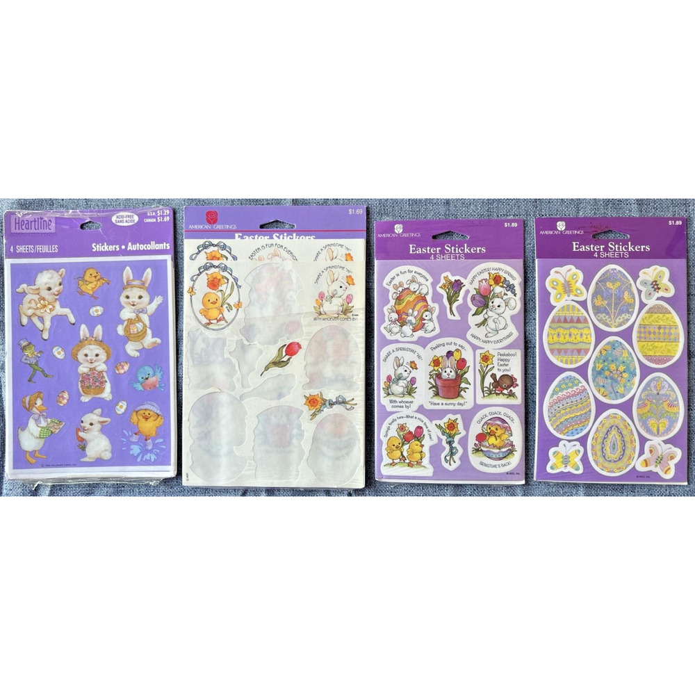 Assorted Lot of Easter/Spring Themed Sticker Sheets 4 Pieces Some Used #37